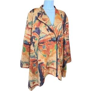 Feratelli Abstract Art To Wear Asymmetrical Zip Jacket Faux Suede Size Large